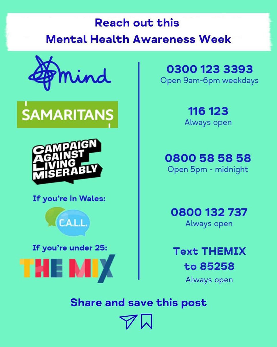 It’s Mental Health Awareness Week. 

Here are numbers to call to speak to someone should you need to. 

We just want to let you know, you’re not alone. ❤️

leerigbyfoundation.org

#leerigbyfoundation
#leerigbyretreats
#helpingothers
#militaryfamily

Photo credit <a href="/MindCharity/">Mind</a>