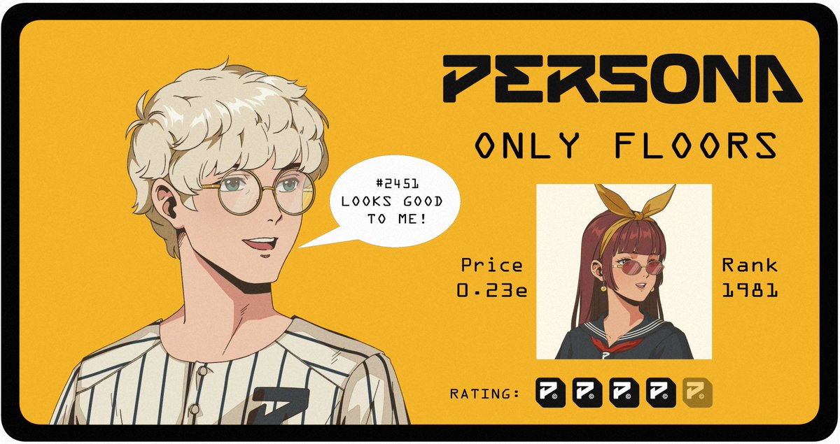 <a href="/Persona_Journey/">Persona</a> delivered some incredible anime artwork and people need to know about it! 

Decided to make a mini series promoting any gems near the floor.

Number 1 is #2451 
You can pick up this clean beauty below for only 0.23e! 

Rare traits:
Yellow bow
Potara Earrings
