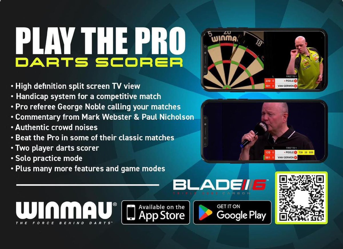 The Winmau Scorer App Pro 🎯💙 The best scoring app on the market for you and your mates to play, with Play the Pro features Apple 👉🏻 apps.apple.com/gb/app/play-th… Android 👉🏻 bit.ly/PlayTheProAndr…
