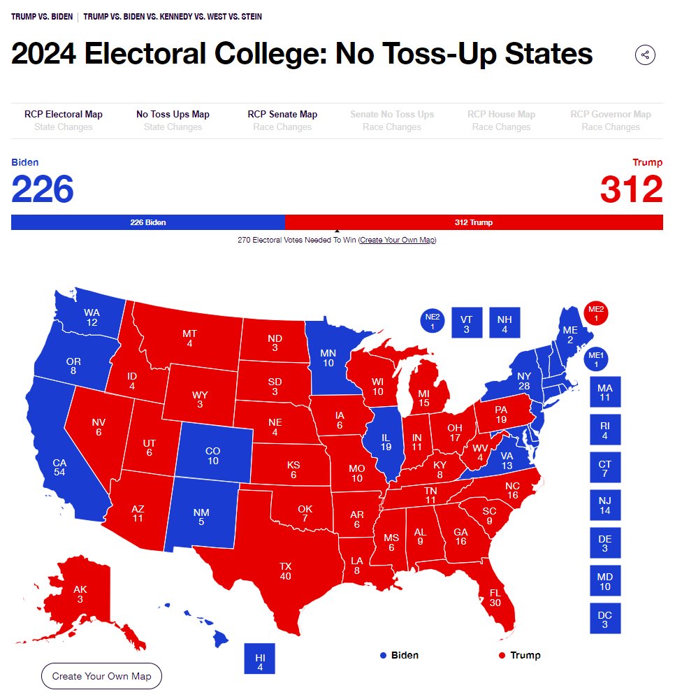 Based on the latest RCP Averages, this is what the map would look like if the election were held today: x.com/tombevanrcp/st…