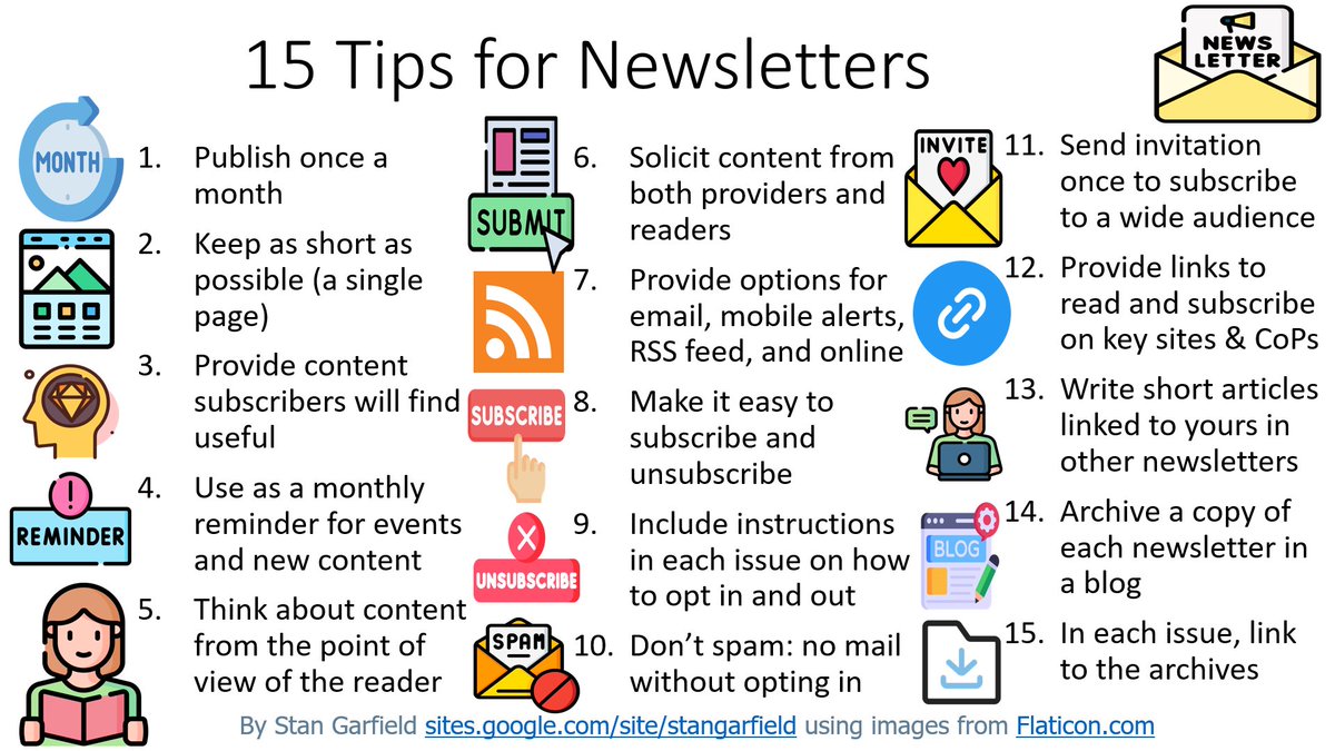 Infographic 78: 15 Tips for Newsletters
- Source linkedin.com/pulse/all-news…
- Previous Infographics stangarfield.quora.com/Knowledge-Mana…
- Free Book - Knowledge Nuggets: 100 KM Infographics stangarfield.medium.com/knowledge-nugg…
#KM #KMers #KnowledgeManagement #infographic #KMersIG #newsletters