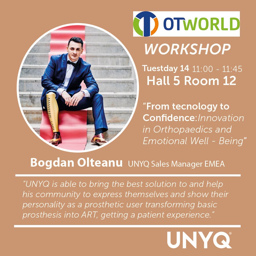 Remember!! tomorrow we are waiting for you in our Sales Manager Bogdan Olteanu in OTW 

He´ll talk about how covers can help amputees to accept the new condition and encourage them.

#OTW #Unyq #WeAreUnyq #UnyqWayOfLife #Amputee #amputeeleg #3Dprinting #BodyPositivity