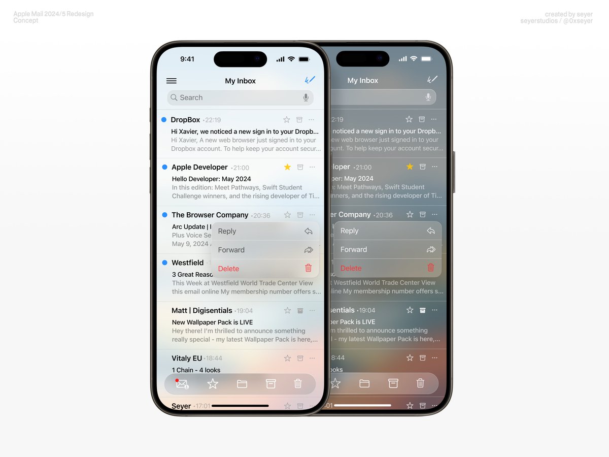 Really proud with how this one turned out, what do you think? 🙏

My Apple Mail IOS18 Concept