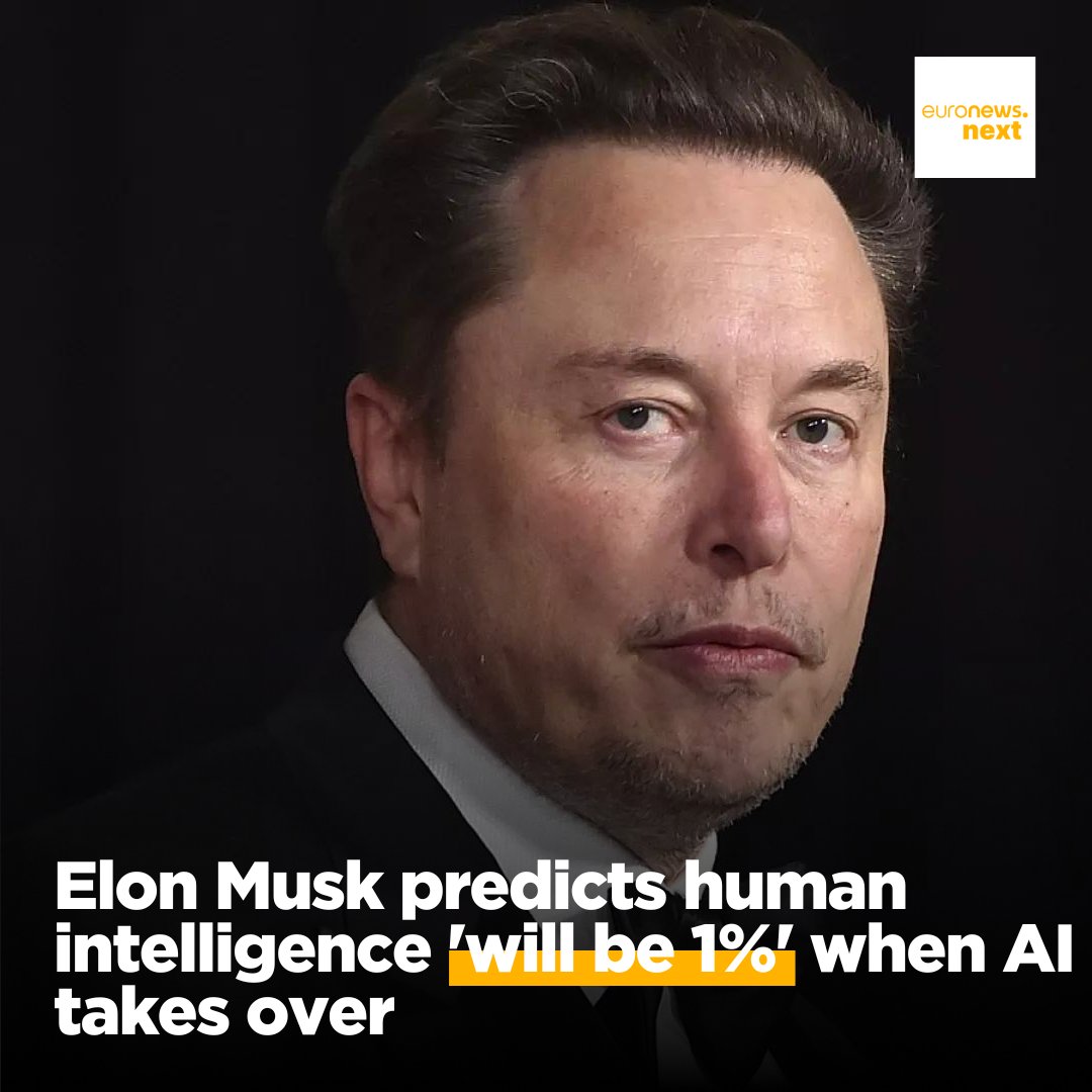 🧠🤖Elon Musk predicts that AI will soon surpass human intelligence. 'Biological intelligence can serve as a backstop, as a buffer of intelligence. But in percentage, almost all intelligence will be digital,' he said. Read more: euronews.com/next/2024/05/1…