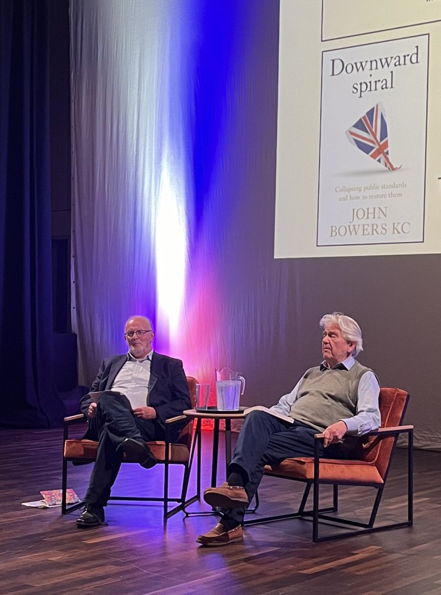 Well over 200 of all political persuasions @CidermillTheatr Saturday afternoon to hear Nicolas Wilson, The Right Honourable Lord Wilson formerly of the UK Supreme Court, interview John Bowers KC on collapsing public standards #PublicInterest