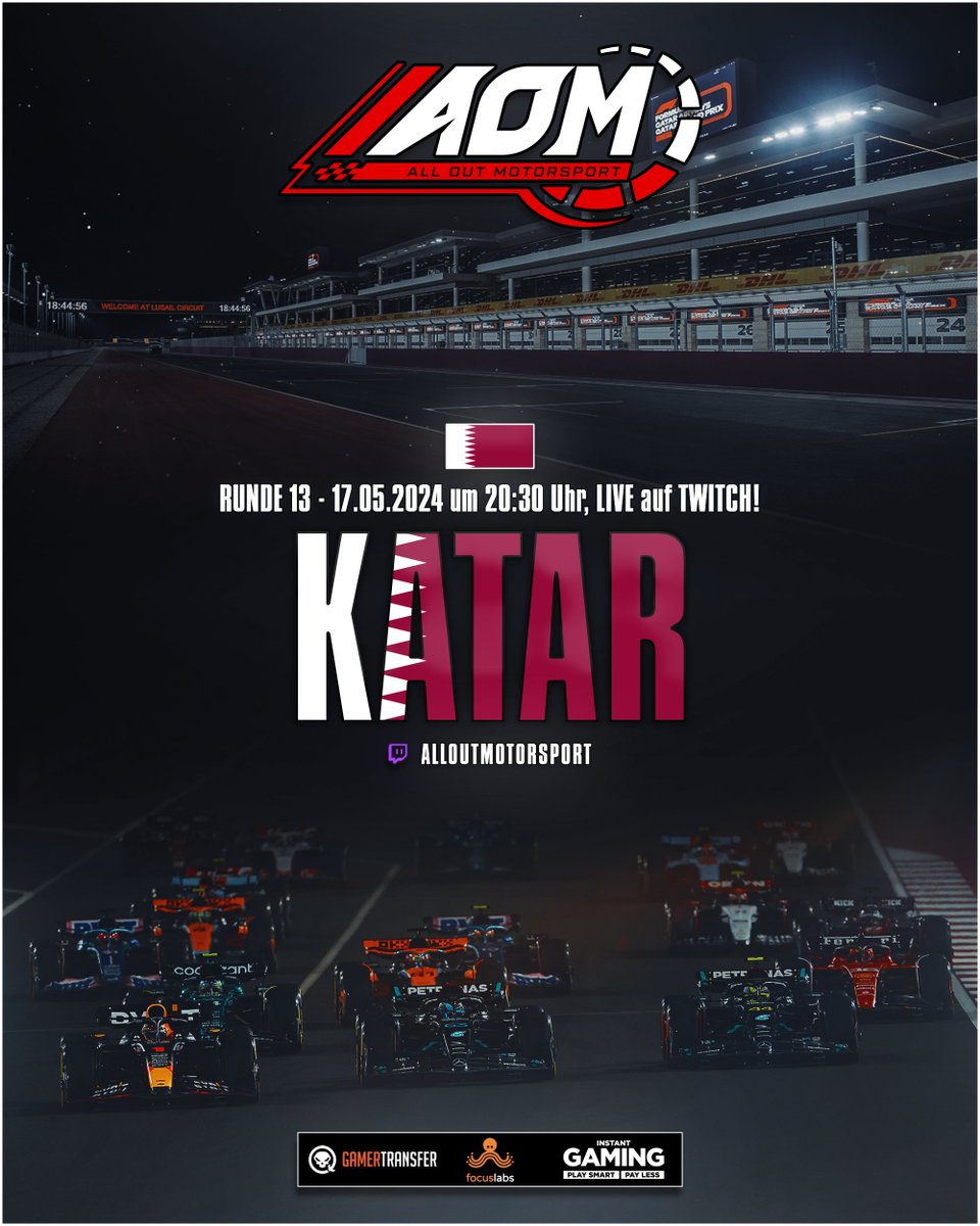 Das vorletzte Rennen der Saison, macht Finn endlich den Titel klar? 🇶🇦🏆 17.05.24 um 20:30 Uhr, LIVE auf Twitch! twitch.tv/alloutmotorspo… #AllOutMotorsport #F123 #SimRacing