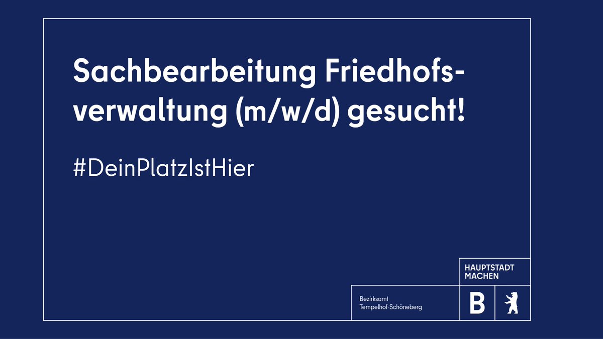 Das Straßen- und Grünflächenamt im Bezirksamt #Tempelhof-#Schöneberg sucht ab sofort und unbefristet Sachbearbeitung Friedhofsverwaltung (m/w/d). Bewerbungsfrist: 🗓️19.05.2024 ➡️karriereportal-stellen.berlin.de/stellenangebot… #Jobs #DeinPlatzIstHier #Grünflächenamt #Bezirksamt @SaskiaEllenbeck