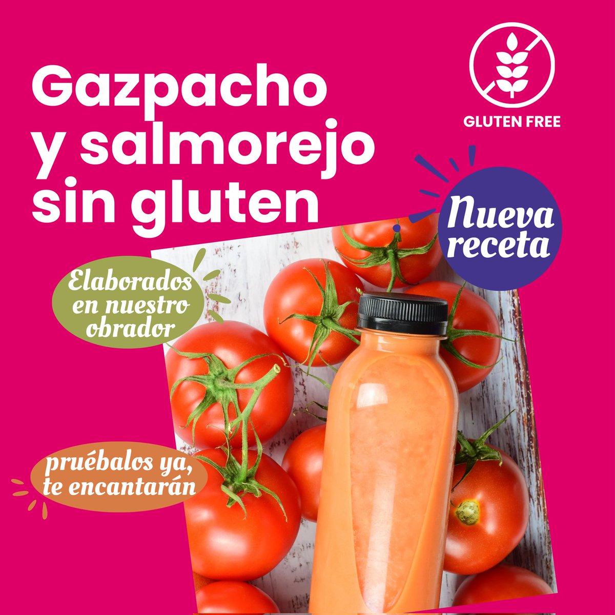 Disfruta YA del auténtico sabor del verano con nuestro #gazpacho y #salmorejo 🍅
Hemos mejorado nuestra receta ✨
Ahora, completamente libre de gluten 🌾❌
Para que lo disfrutes con quién quieras y cuando quieras  ☀️
#glutenfree #dietamediterranea #dietasaludable #singluten