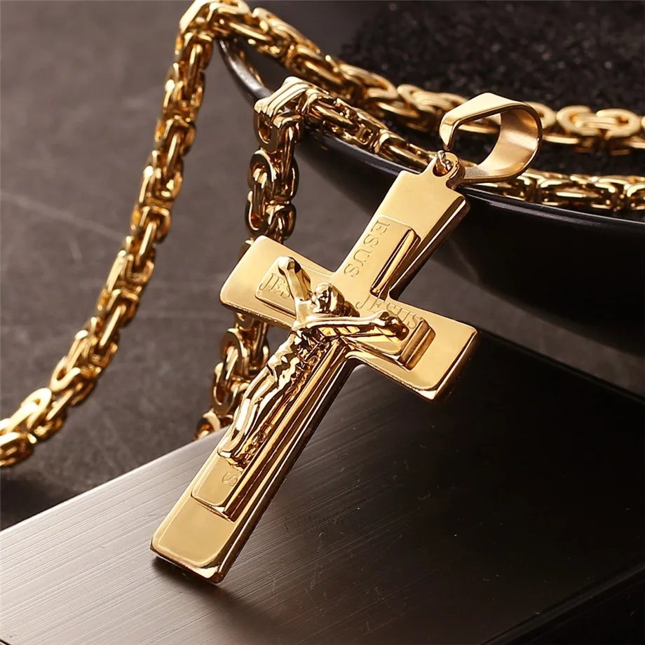 Just found this amazing item on AliExpress. Check it out! $12.73 | Men's Necklace Big Cross Pendant & Chain Mens Gold Color Stainless Steel Christian Necklaces Male Iced Out Bling Jewelry s.click.aliexpress.com/e/_ooWdnT8