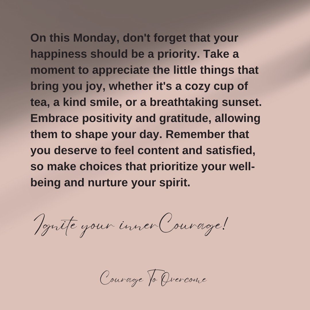 On Mondays, you have two choices: dread or dominate. The choice is yours on how you want it to unfold.

#Couragetoovercome #Mondaymessage #Mentalhealth #Monday #motivation