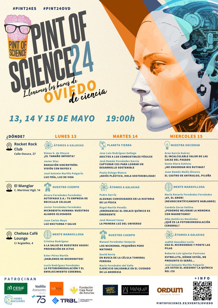 Todo listo para que empiece en unas horas (a las 19h) <a href="/PintofScienceES/">Pint of Science ES</a> en Oviedo. Yo iré informando sobre cómo va la cosa en <a href="/manglar_astur/">Manglar</a>.Pero <a href="/carlos_disdier/">Carlos Disdier</a> y <a href="/dgoteyza/">Dimas G. de Oteyza</a> serán nuestros ojos en <a href="/RocketOviedo/">Rocket Rock Club</a> y <a href="/Esterp_m/">Ester Pérez-Martín</a> no perderá detalle en <a href="/ChelseaOviedo/">Chelsea Café Lounge</a>. #Pint24ES #Pint24OVD