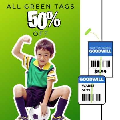 Be sure to stop by your local Wabash Valley Goodwill today! All reward members will receive 50% off Green tagged items this week! #Shopping #Thriftstore #Upcycle #WVGoodwill #GoodwillGoodDeal