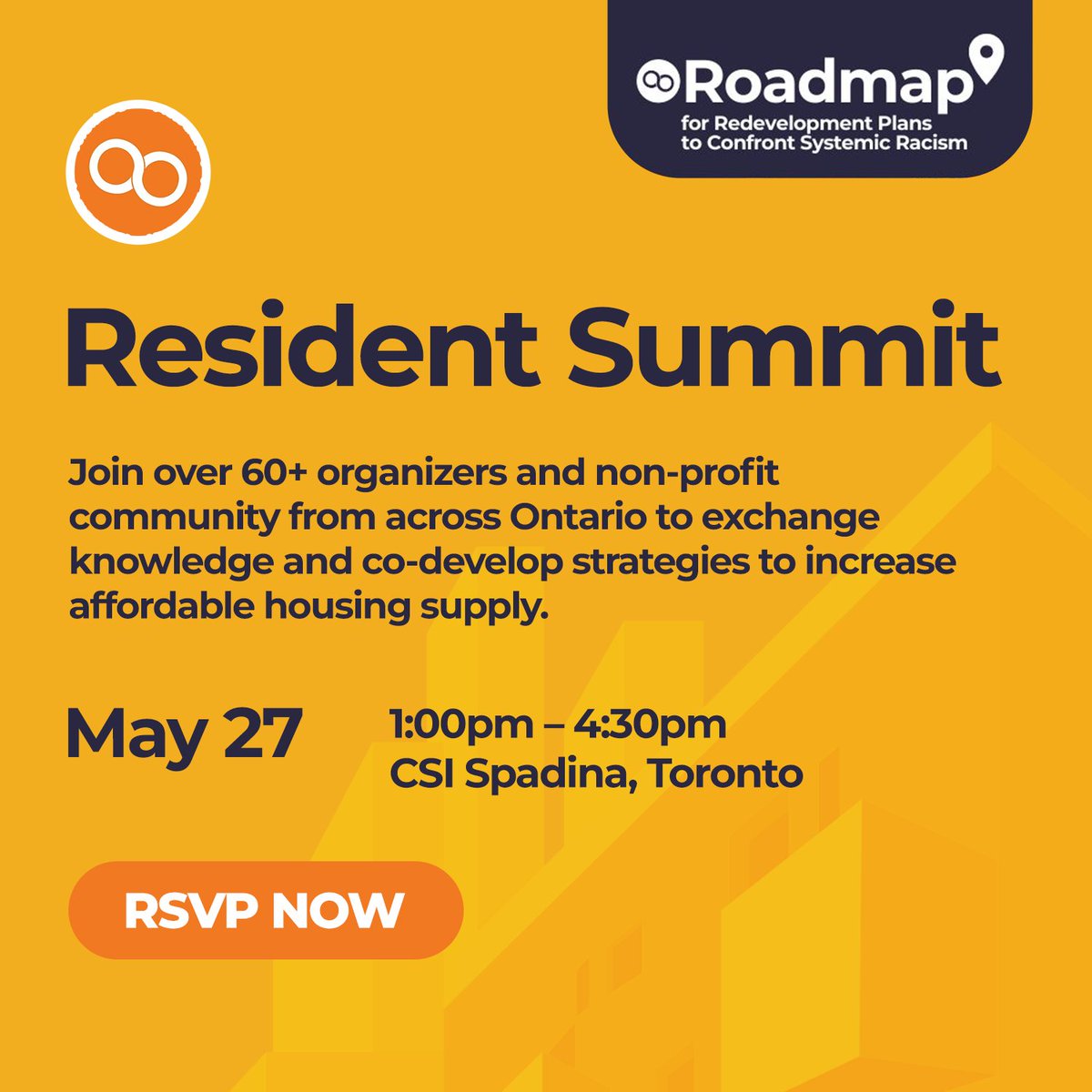 Join @CPPlanning_ for a half-day summit. Participants will learn and share to address systemic inequities and increase the supply of affordable housing

When: May 27, 1 PM - 4:30 PM
Where: 192 Spadina Ave

RSVP: eventbrite.ca/e/roadmap-resi…

#communitybenefits #affordablehousing