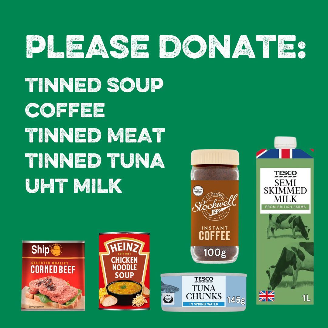 Hey everyone, we are running really low on tinned soup, instant coffee, tinned tuna, tinned meat and UHT milk. Please pick up some extras for us if you're shopping this week or, better yet, please donate food via our website. buff.ly/49SnhLN