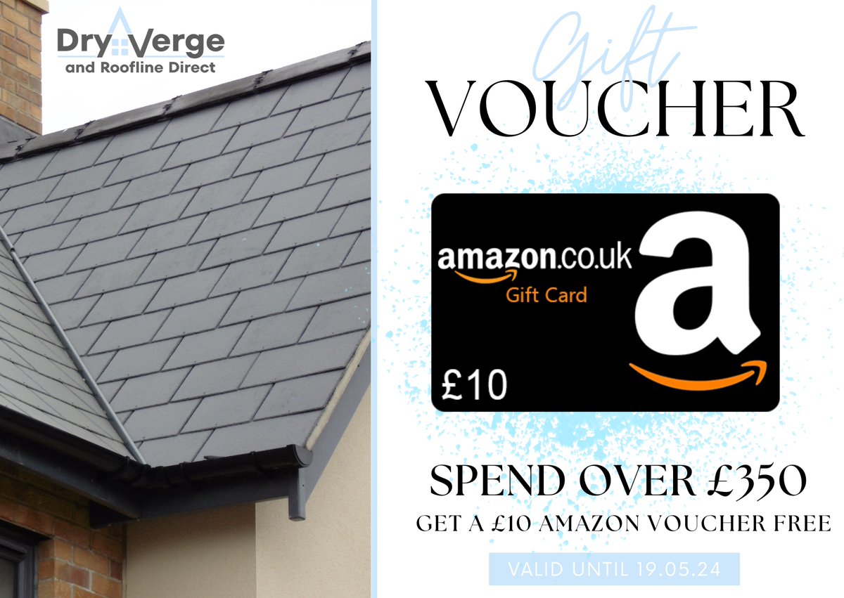 🤑From Midnight Monday to Midnight Sunday:
Spend £350+ on your order &amp; receive an Amazon Gift Voucher!

#roofingmaterials #contractor #dryverge #roofing  #dryridge
