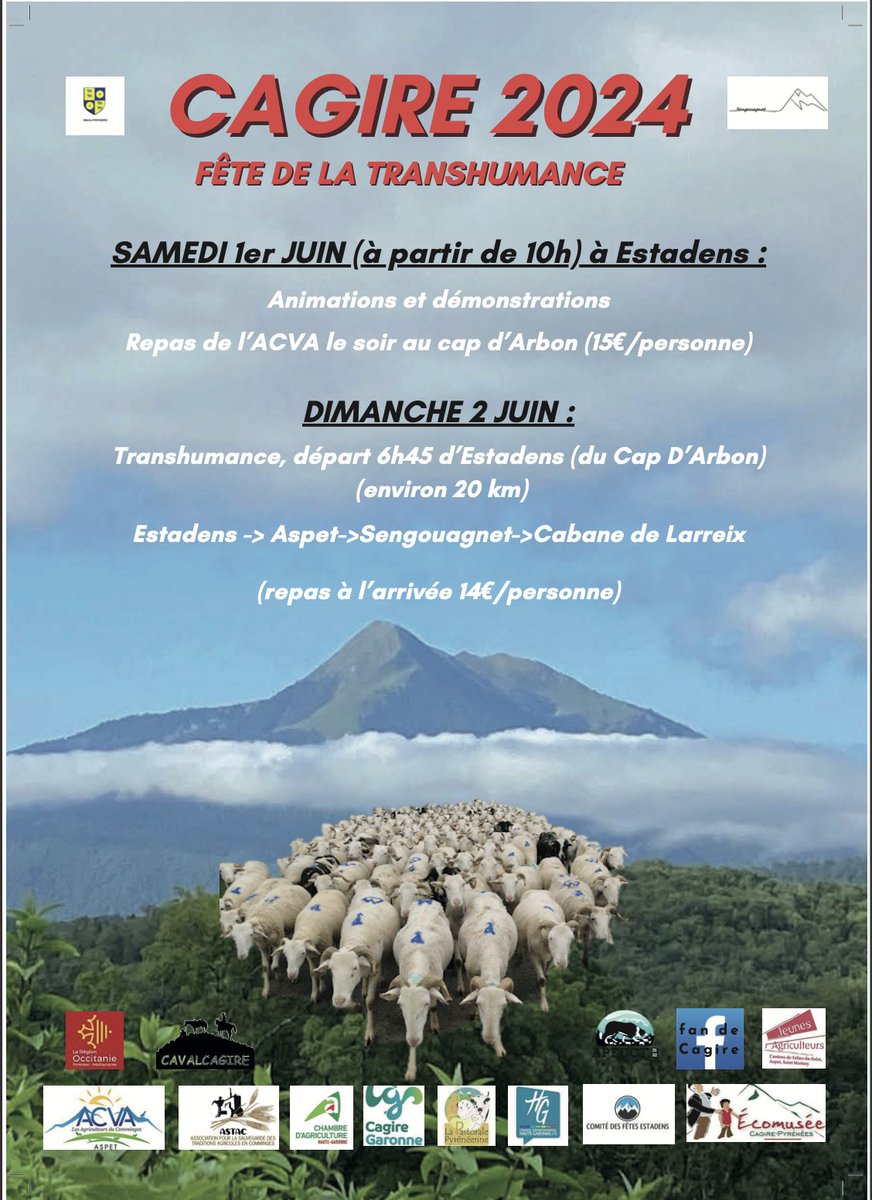 “FÊTE DE LA TRANSHUMANCE” Cagire 2024

🐑🎉Venez participer à la fête de la transhumance samedi 1er juin et dimanche 2 juin !

🫱🏻‍🫲🏼La Chambre d'Agriculture 31 est partenaire de cet évènement.

🔎Pour plus d’informations et consulter le programme complet : hautegaronne.chambre-agriculture.fr/agenda/detail-…