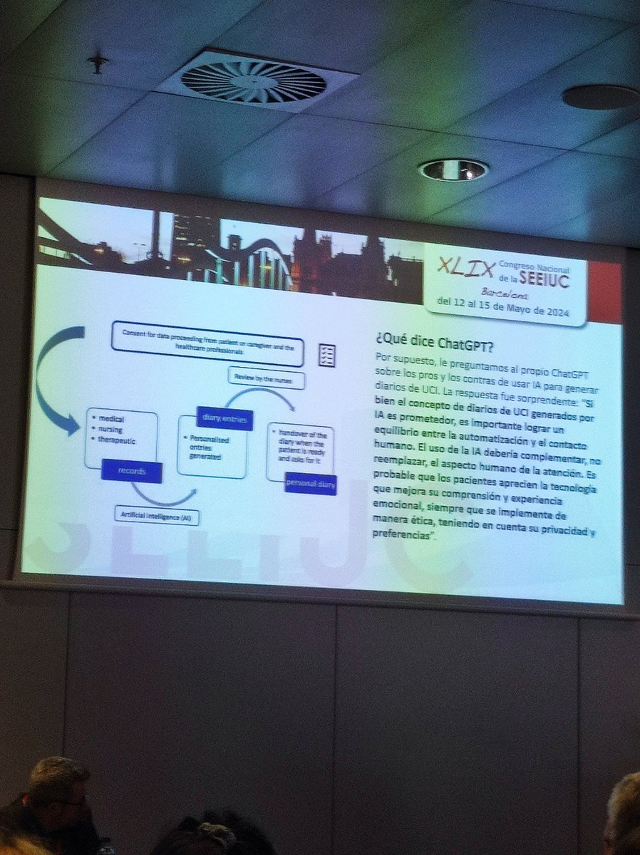 Si se pregunta a #chatgpt si un día puede sustituir a las enfermeras en determinadas tareas, ella misma se subordina y reconoce que sólo puede complementar, no sustituir... De momento...
Antonio Rosa en #SEEIUC2024

<a href="/seeiucoficial/">SEEIUC</a>
<a href="/semicyuc/">SEMICYUC</a>