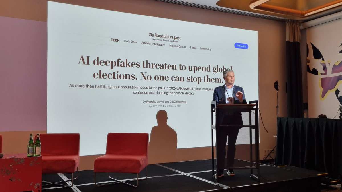 We are almost halfway through 2024, and the scary claims about AI circulated at the beginning of the year by media and political actors (+those sellling tools) have not been borne out @claesdevreese says at #EDMOeu, 'AI should not distract from more mundane issues'. Hard agree.