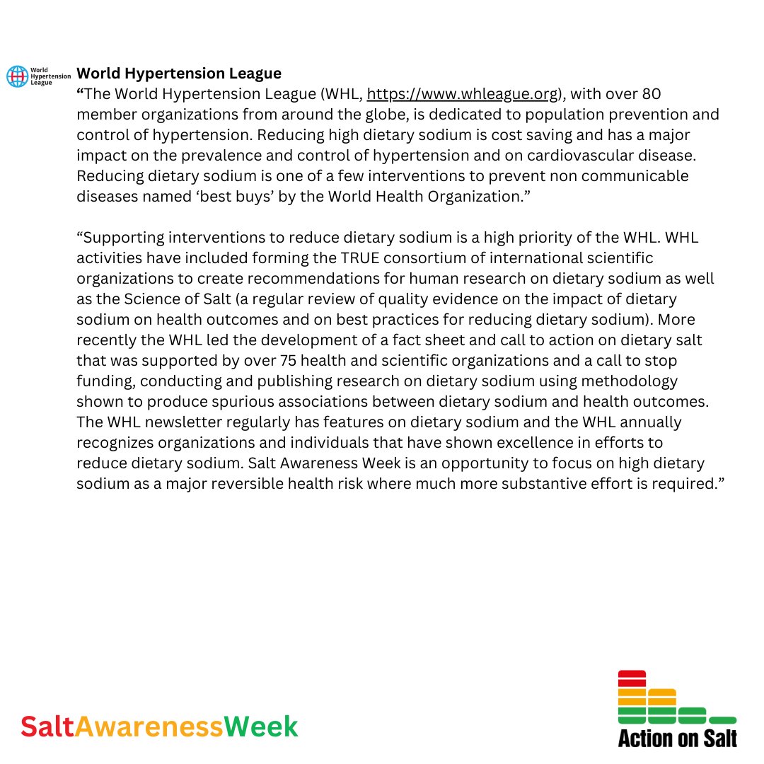 Thank-you to @TheStrokeAssoc, The Sustainable Restaurant Association, @WCRF_UK and @WorldHyperLeag for supporting #SaltAwarenessWeek 2024