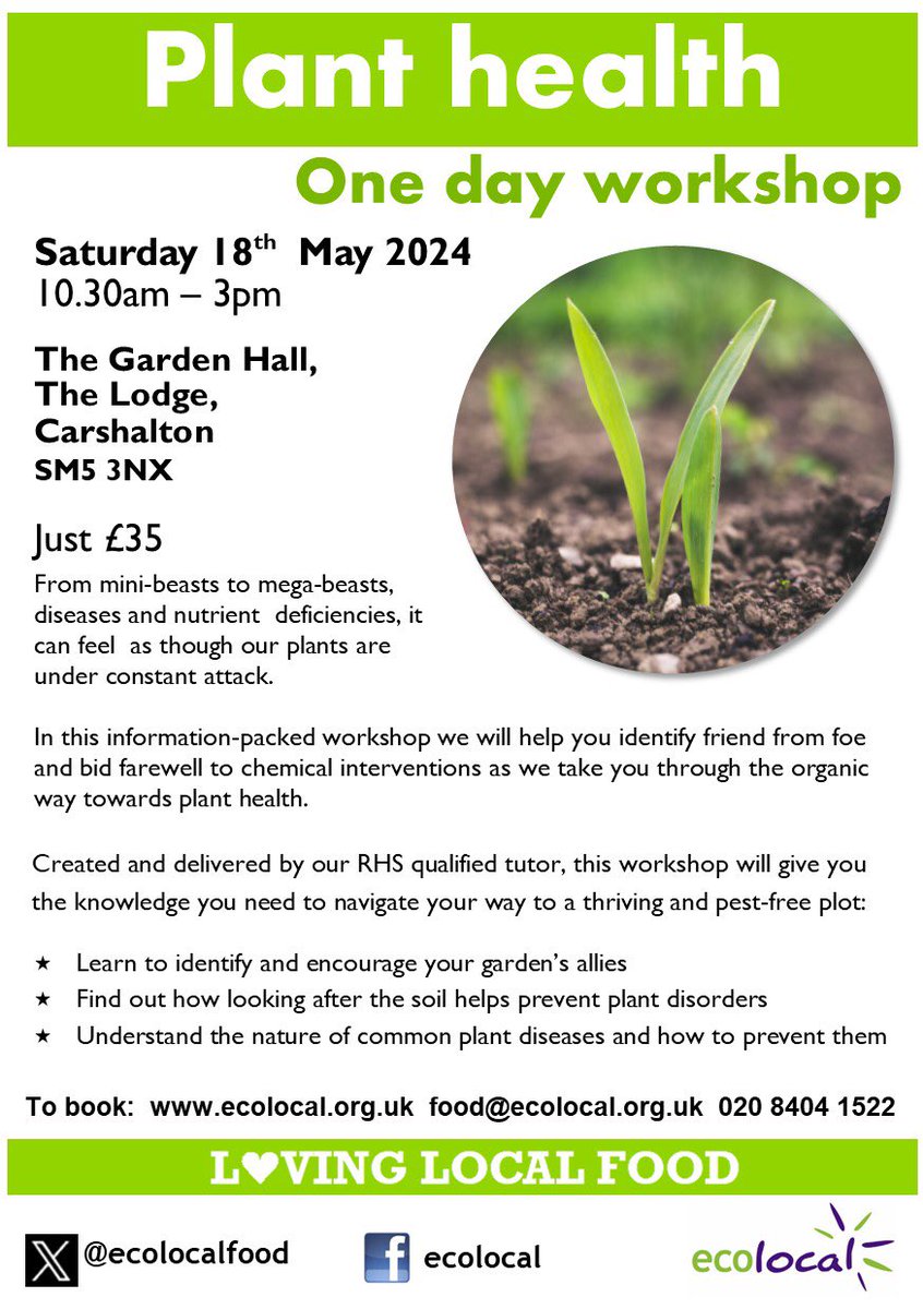 Last few places available on our all new organic plant health workshop Saturday 18 May! #PlantHealthDay