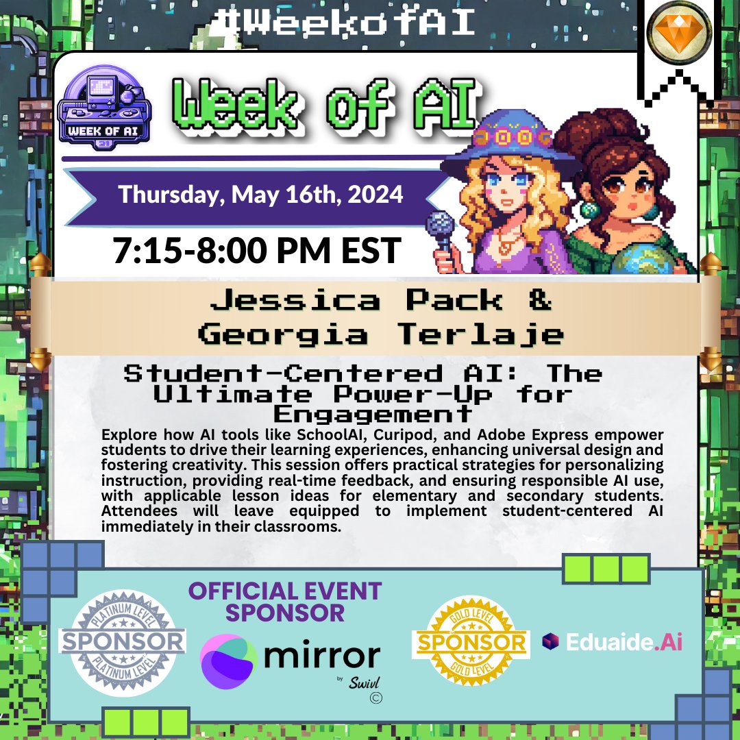 🙌 So excited it's finally time for the #WeekofAI - have you signed up to join us, teacher friends? It's not too late! 👉 Register for this free virtual conference and you'll have access to the recordings for later viewing. Register at bit.ly/weekofai2024