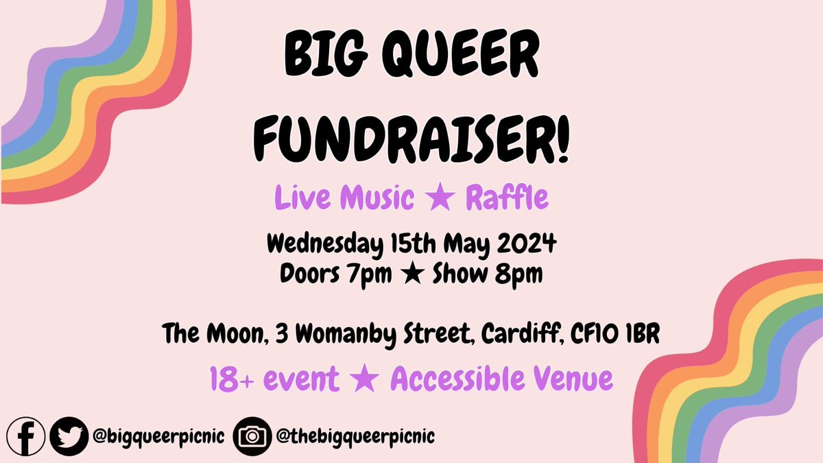TheMoonCardiff's tweet image. Wed 15.05
BIG QUEER PICNIC FUNDRAISER:
CATHERINE ELMS, AIMAN, SAM HICKMAN,
INCORRIGIBLE GIRL
7pm Live music, raffle. Donations
👇
Thu 16.05
EXCELLENT SKELETON
OBEY COBRA, COMELORD1969
7.30pm £6/8
💛
Fri 17.05
JOHN MOUSE, MILKIE, BETO BETO
7.30pm Pay what you can. DJ DREW AMBER
👇