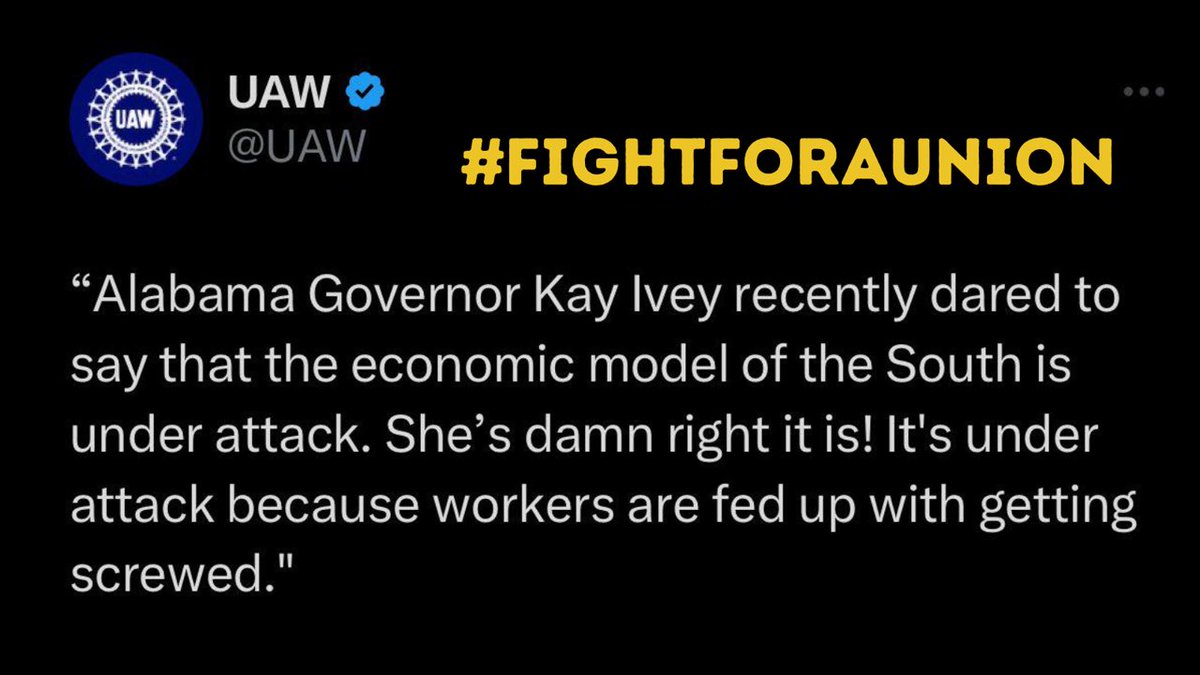 #DemsUnited #Fresh #ProudBlue Wow!!! The UAW's Shawn Fain absolutely DEMOLISHES Alabama Governor Kay Ivey here. The 'economic model of the South'? Screwing workers. #FightForAUnion