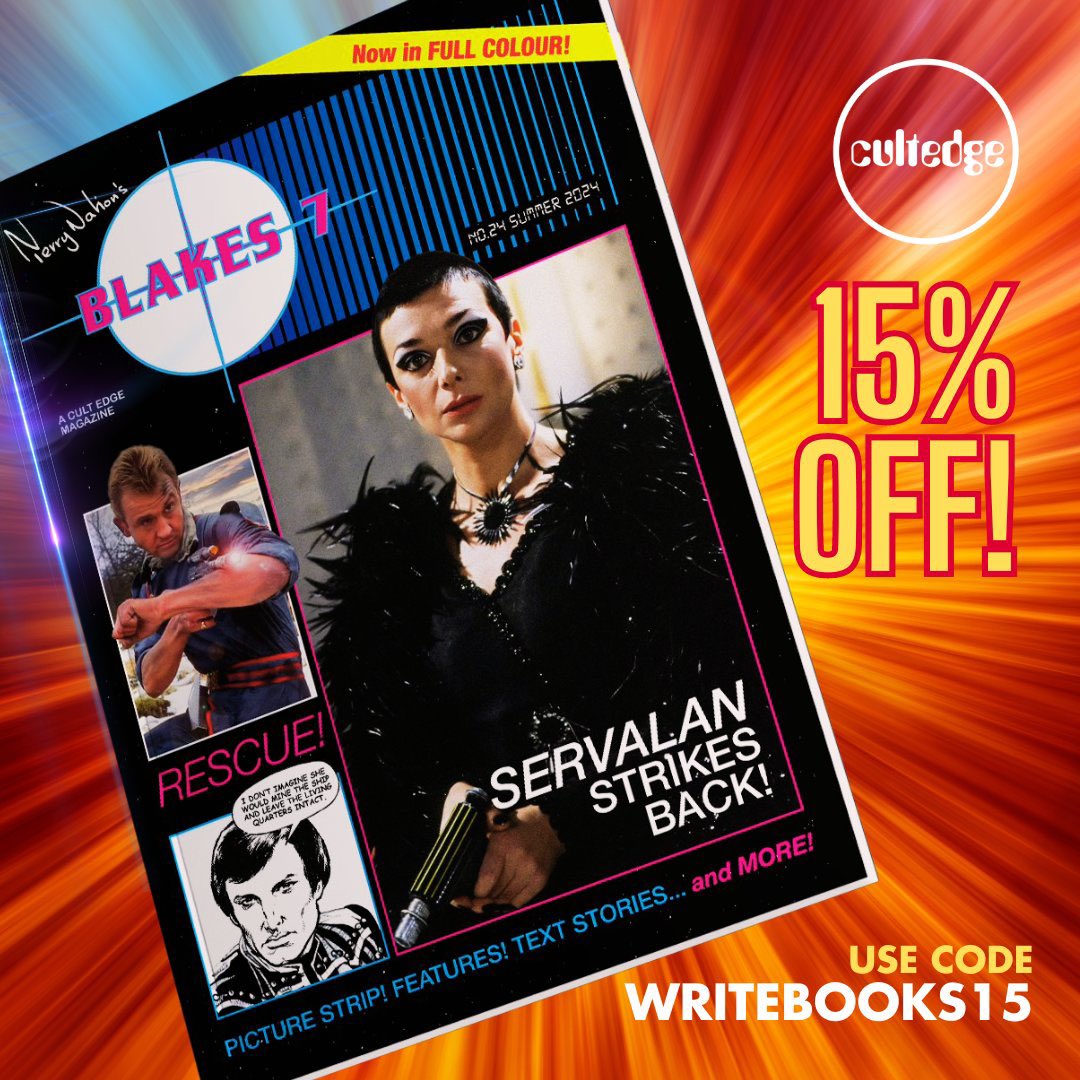 cult_edge's tweet image. There's a 15% discount code running this week. Use the code WRITEBOOKS15 at checkout to claim the discount. You can grab the new issue of #Blakes7 Magazine at bit.ly/b7magazine24