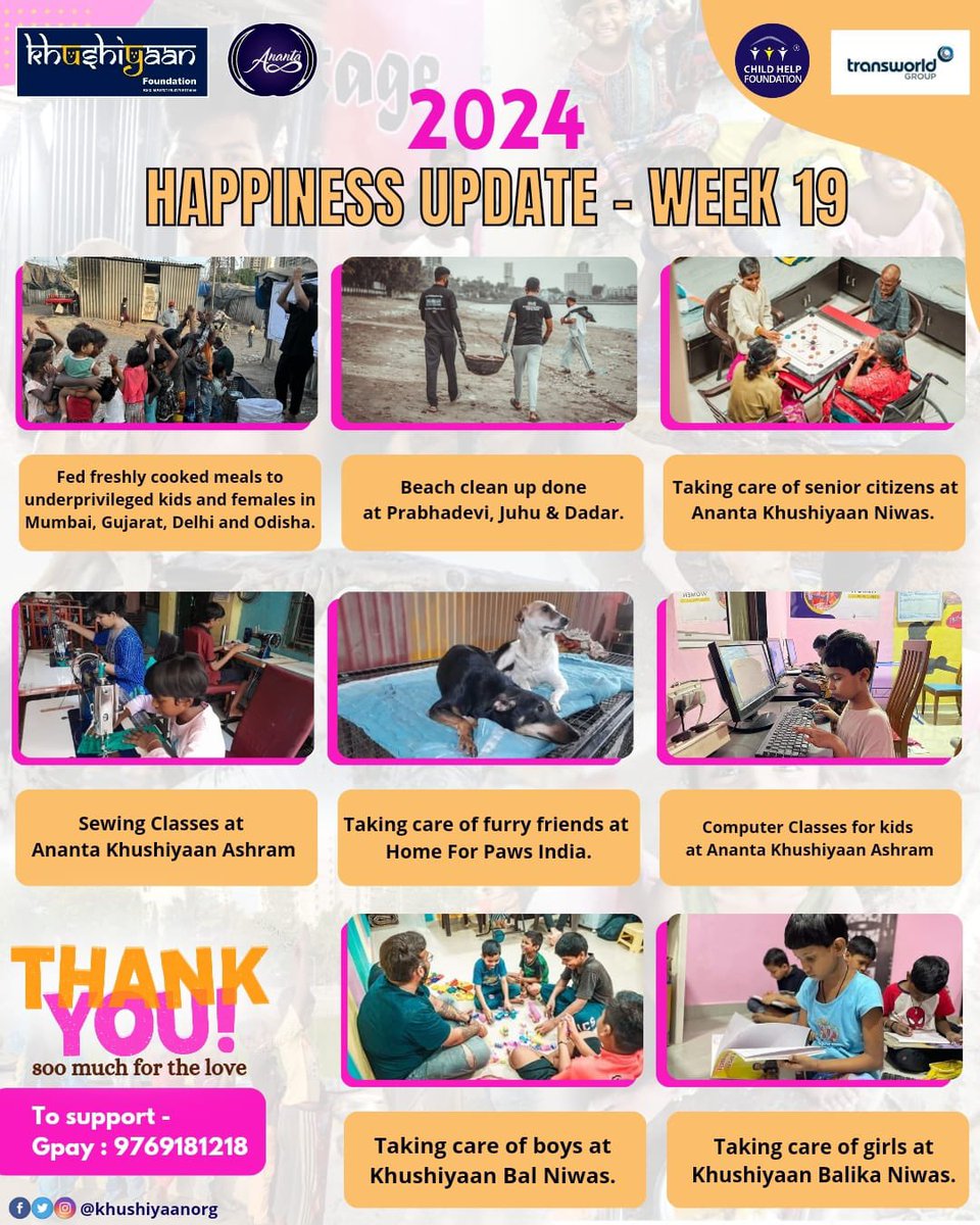 Week 19: Our weekly roundup!🌐✨ We're grateful to everyone for their constant love and support.❤️ #happinessupdate #weeklyupdate #weeklyhappiness #kindness #inspiration #positivity #motivation #gratitude #thankful #grateful #blessed #anantakhushiyaan #khushiyaanfoundation