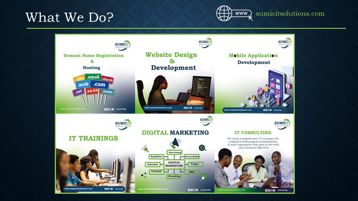 Exciting news!!! Attention, Did you know that @SumicUg is a multitask company? ➡️ We have website design and development, Mobile application development, Domain name registration and hosting, Digital marketing, IT training and Consultancy Click 👉 sumicitsolutions.com