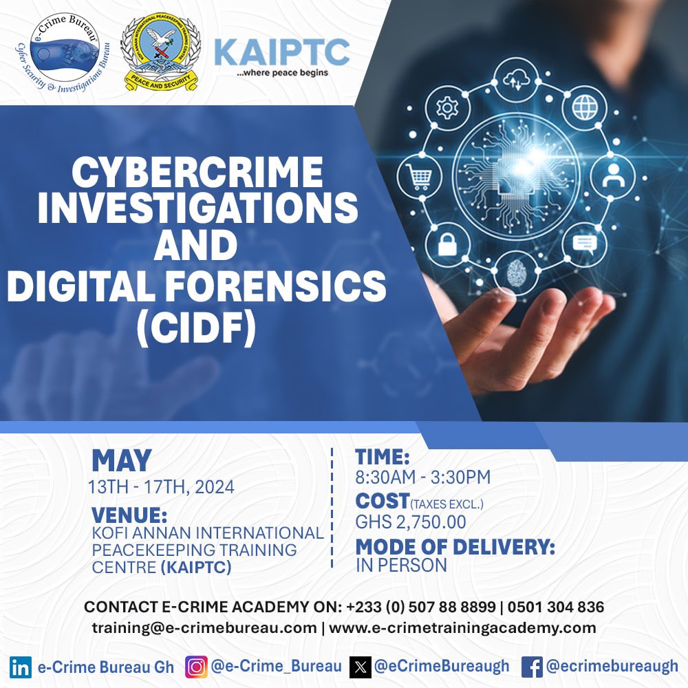 This is a call to all tech enthusiasts & aspiring cyber sleuths to join us for an immersive 5 - day course that delves into the fascinating world of cyber crime & digital forensics. Don't miss out on this opportunity to sharpen your skills. Enroll now!!!