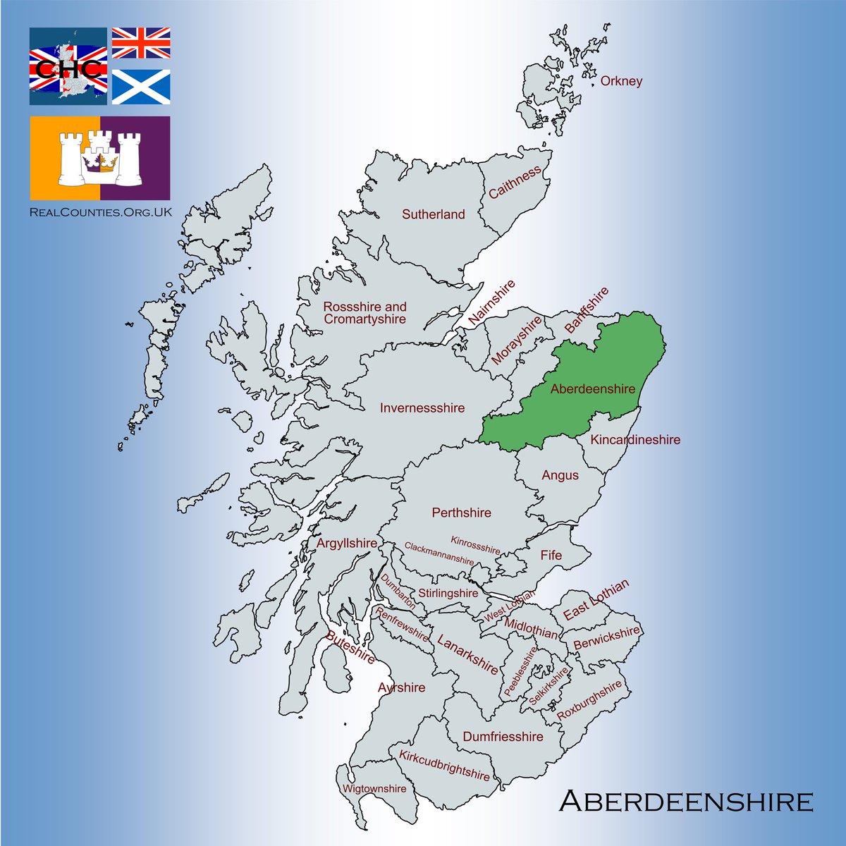 The County of #Aberdeen is a shire in the Highlands of Scotland. Popular geography divides #Aberdeenshire into five districts: 1️⃣ Mar 2️⃣ Formartine 3️⃣ Buchan 4️⃣ Garioch 5️⃣ Strathbogie It has a coast-line of 65 miles. 🇬🇧 #HistoricCounties | #RealCounties 🏴󠁧󠁢󠁳󠁣󠁴󠁿