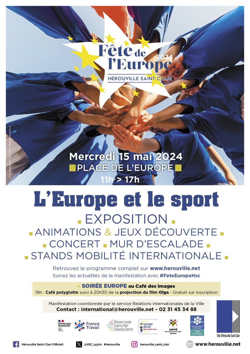 #HérouvilleSaintClair, ville européenne et ouverte sur le monde, fête l'Europe 🇪🇺 le 15 mai avec une journée d'activités ludiques pour petits et grands (dégustations de recettes, expo, concert, stands infos, café polyglotte, projection..) herouville.net/agenda/fete-de… #feteeurope #ue