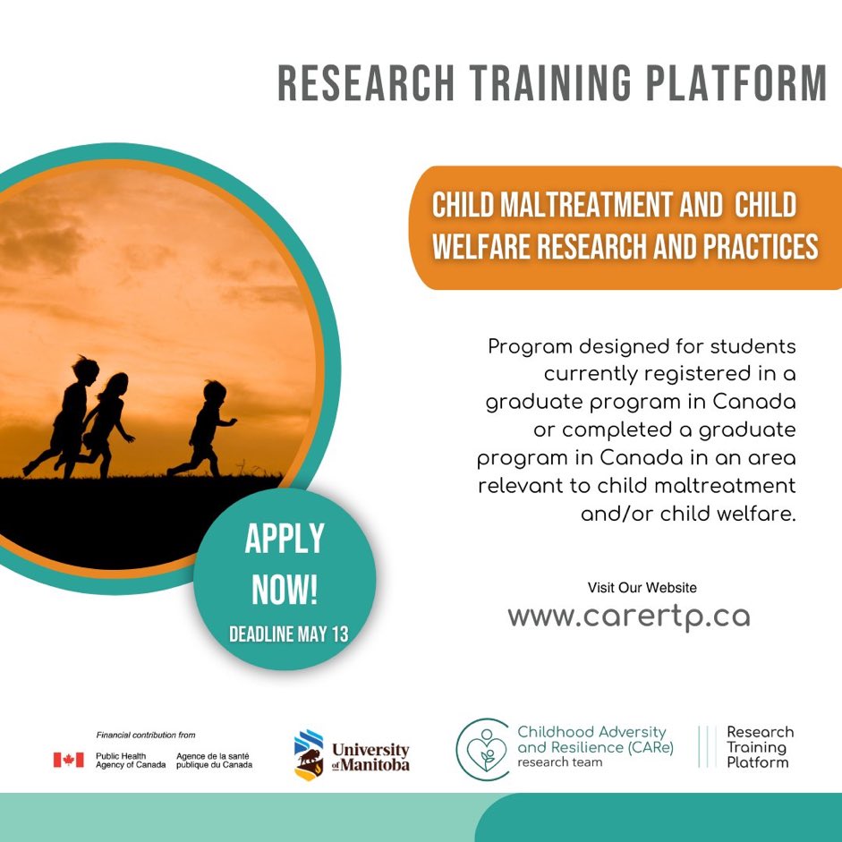 Last day to apply for our next cohort of students. If you are a student studying child maltreatment or child welfare in Canada check it out. No tuition. All opportunity! CAReRTP.ca to apply.