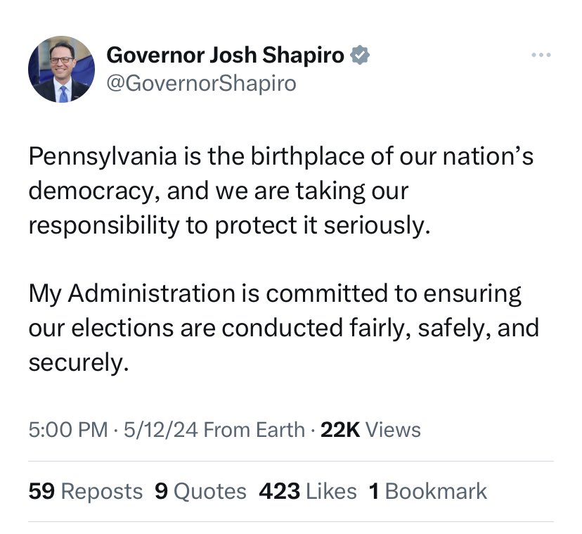 Never forget that @GovernorShapiro is a Soros funded, radically progressive politician, who loves to pretend to be moderate with the help of the media. And he’s fully committed to the pediatric transgender agenda.