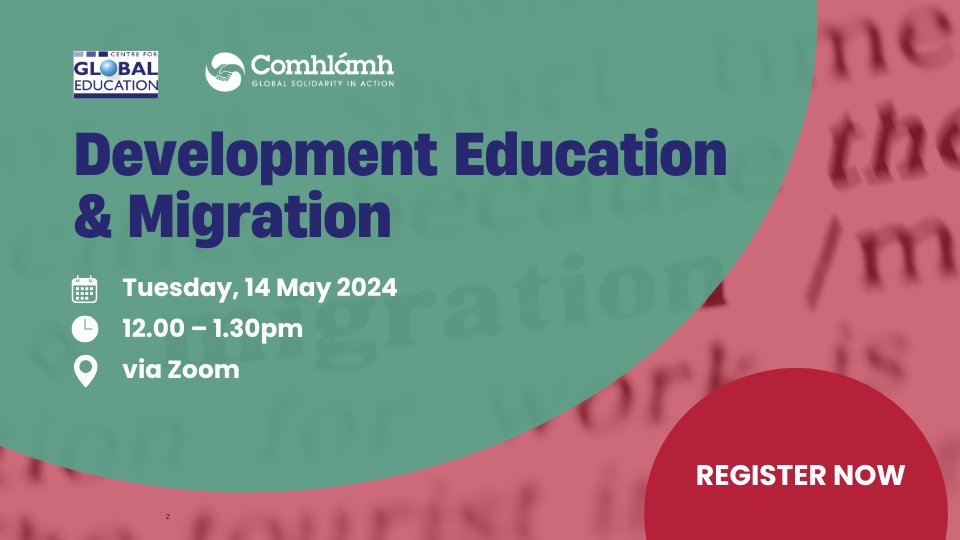 There's still time to register for this online seminar, which takes place at midday (GMT) tomorrow. Join the Centre for Global Education and @Comhlamh to discuss Development Education and Migration. Register at: bit.ly/DevEdMigr