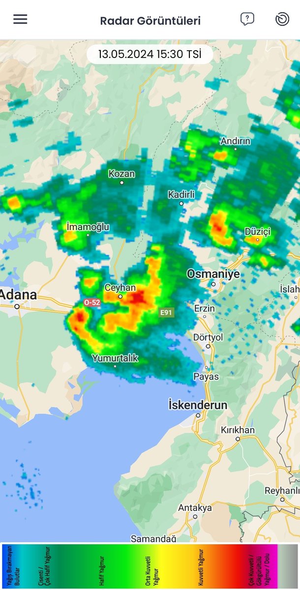 Adana doğusu ve Osmaniye'de yerel güçlü  gök gürültülü fırtınalar görülüyor su baskını-dolu-yıldırım riski var⛈️👇