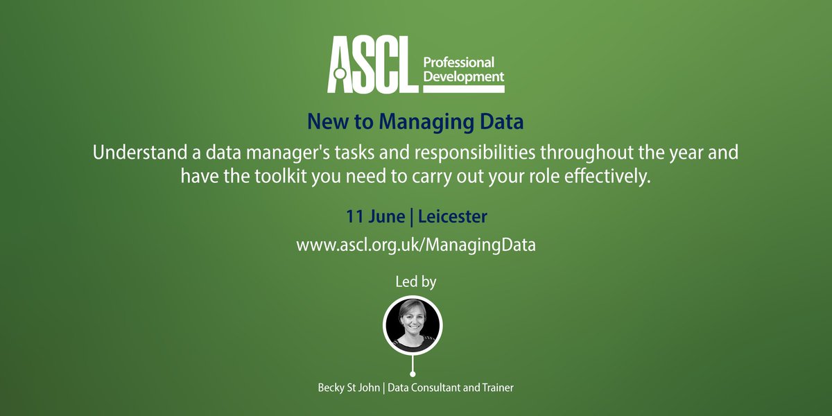 Are you a new School Data Manager? Wondering what the job entails and how to navigate the tasks coming up? Why not sign up for the @ASCL_UK  'New to Managing Data' course on 11th June?

ascl.org.uk/professional-d…