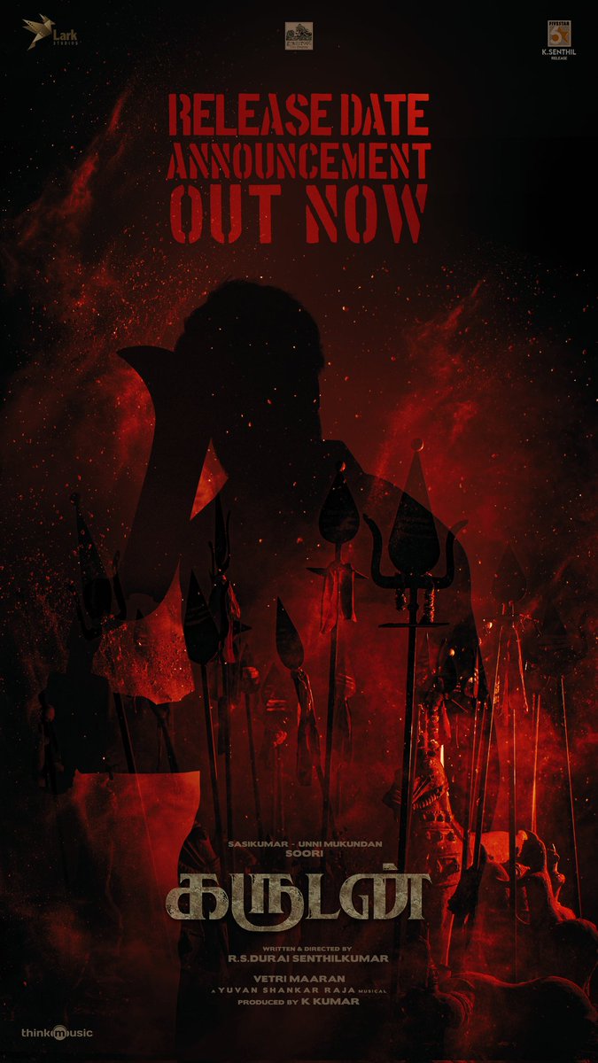 #Garudan Release Date Announcement Out Now 🔥

Link - youtu.be/WzKKgoyB9Sc?si…

#Soori #Sasikumar #Samuthrakani #UnniMukundan #Sshivada #RevathiSharma #YuvanShankarRaja 

Story by #Vetrimaaran

Directed by #DuraiSenthilKumar 

#Garudan From May 31st !!