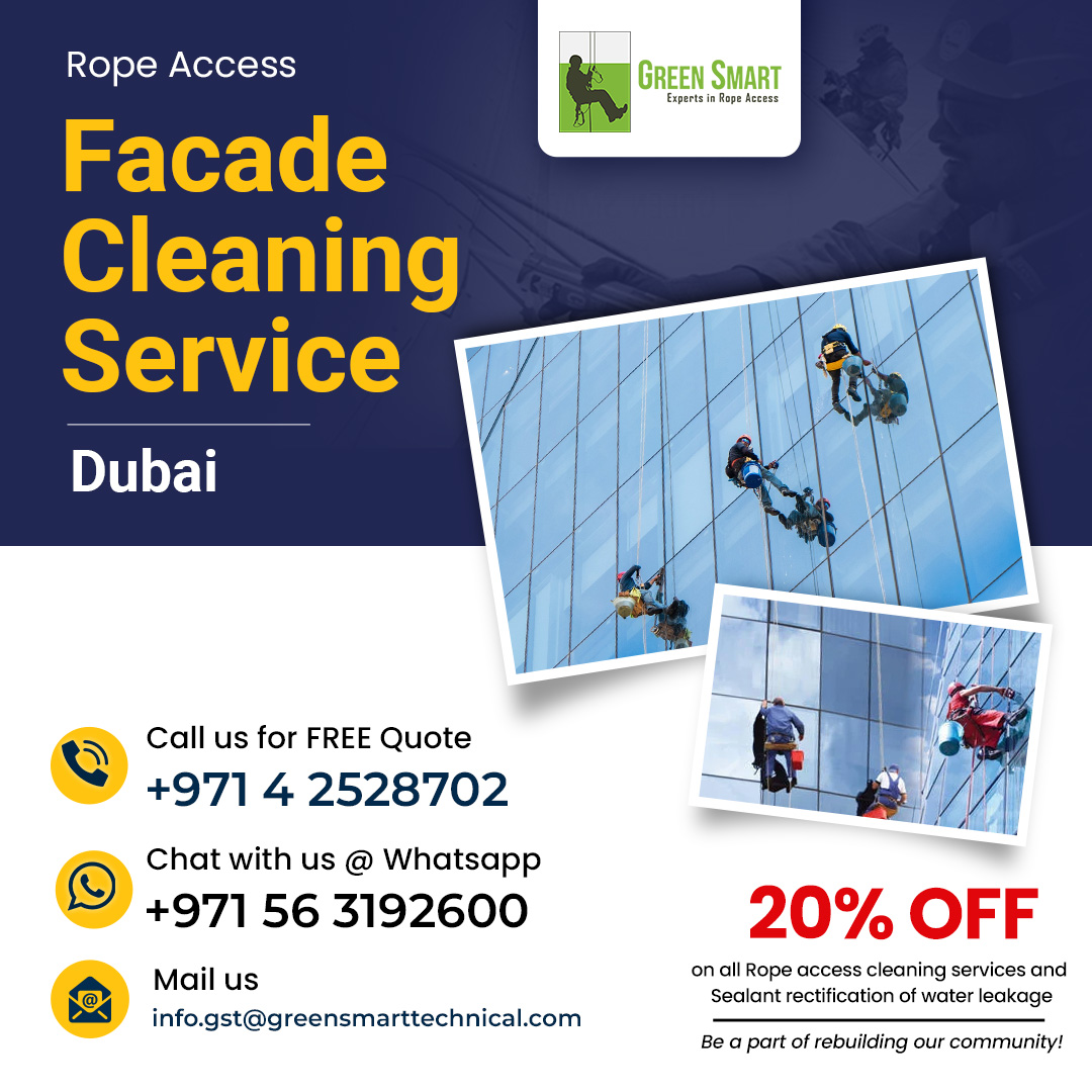 greensmarttech1's tweet photo. Premier #FacadeCleaningServices in #Dubai
Is your building losing its shine? Say goodbye to dirt, grime, and pollution stains with our top-notch #facadecleaning services!

🌎https://t.co/rXX7Ez0kHD
#exteriorcleaning #buildingfacadecleaning #glasscleaning   #ropeaccessservice https://t.co/ZCClvf2rFM