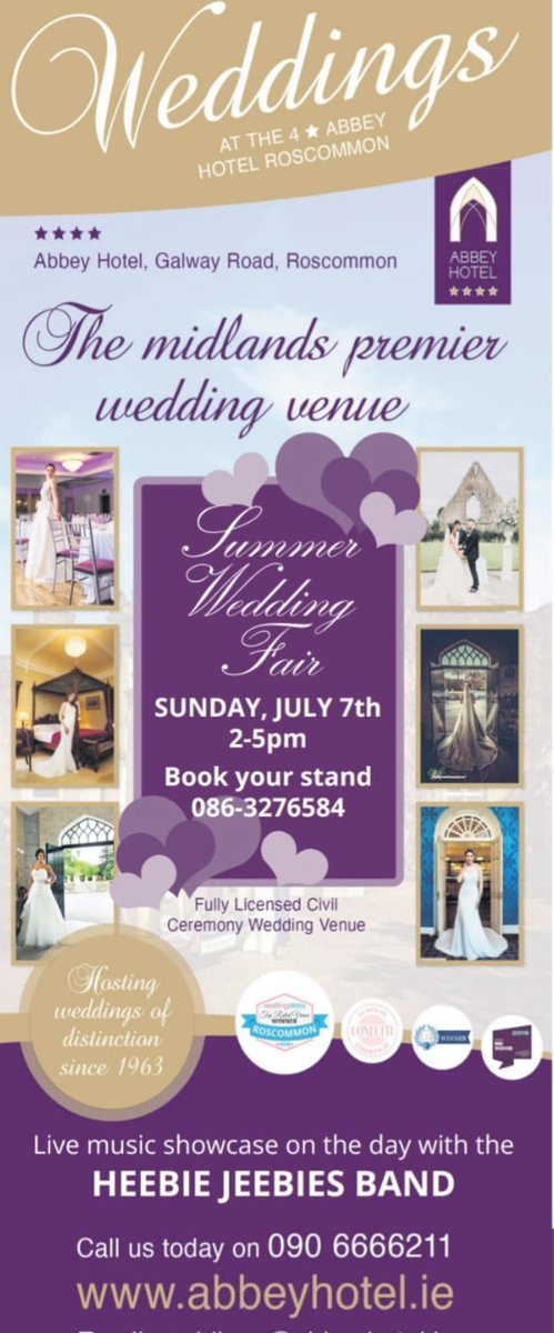 Date for your diary 🗓️ Sunday 7th July - don’t miss the Abbey’s Summer Wedding Fair from 2-5pm 💫🥂👰🏻🤵👰‍♂️🤵‍♂️💍💍💍 Are you a wedding supplier? Remember to Book your stand early as limited places available ☎️ 086 3276584