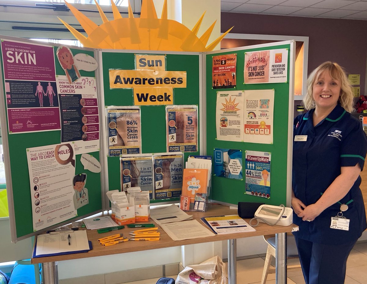 Last Thursday, Here for Health supported the skin cancer @OUH_Nursing team with their campaign for🌞#SunAwarenessWeek

Thank you for coming to see us – we had some great conversations with @OUHospitals staff and visitors