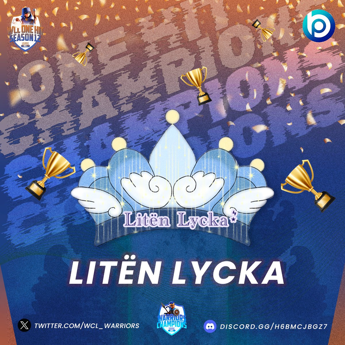WARRIORS CHAMPIONS LEAGUE (@wcl_warriors) on Twitter photo #WCL ONEHIT CHAMPIONS 🏆
Hello Clashers, 👋🏻
Let's give it up for <a href="/cocLitenLycka/">Litën Lycka⋆͛</a> the undeniable champions of Wcl Onehit🏆
With unparalleled skill and determination, Litën Lycka⋆͛*emerged triumphant over their rivals NSPG in the exhilarating finals, securing the trophy!! #WCL ONEHIT CHAMPIONS 🏆
Hello Clashers, 👋🏻
Let's give it up for <a href="/cocLitenLycka/">Litën Lycka⋆͛</a> the undeniable champions of Wcl Onehit🏆
With unparalleled skill and determination, Litën Lycka⋆͛*emerged triumphant over their rivals NSPG in the exhilarating finals, securing the trophy!!