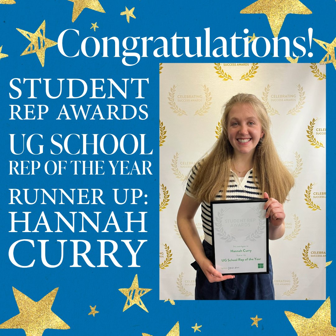 Congratulations to our Stage 4 BDS student Hannah Curry for being awarded runner-up UG School Rep of the Year! Hannah had been short-listed from all of the school reps across the university and was very proud to receive runner-up! 👏