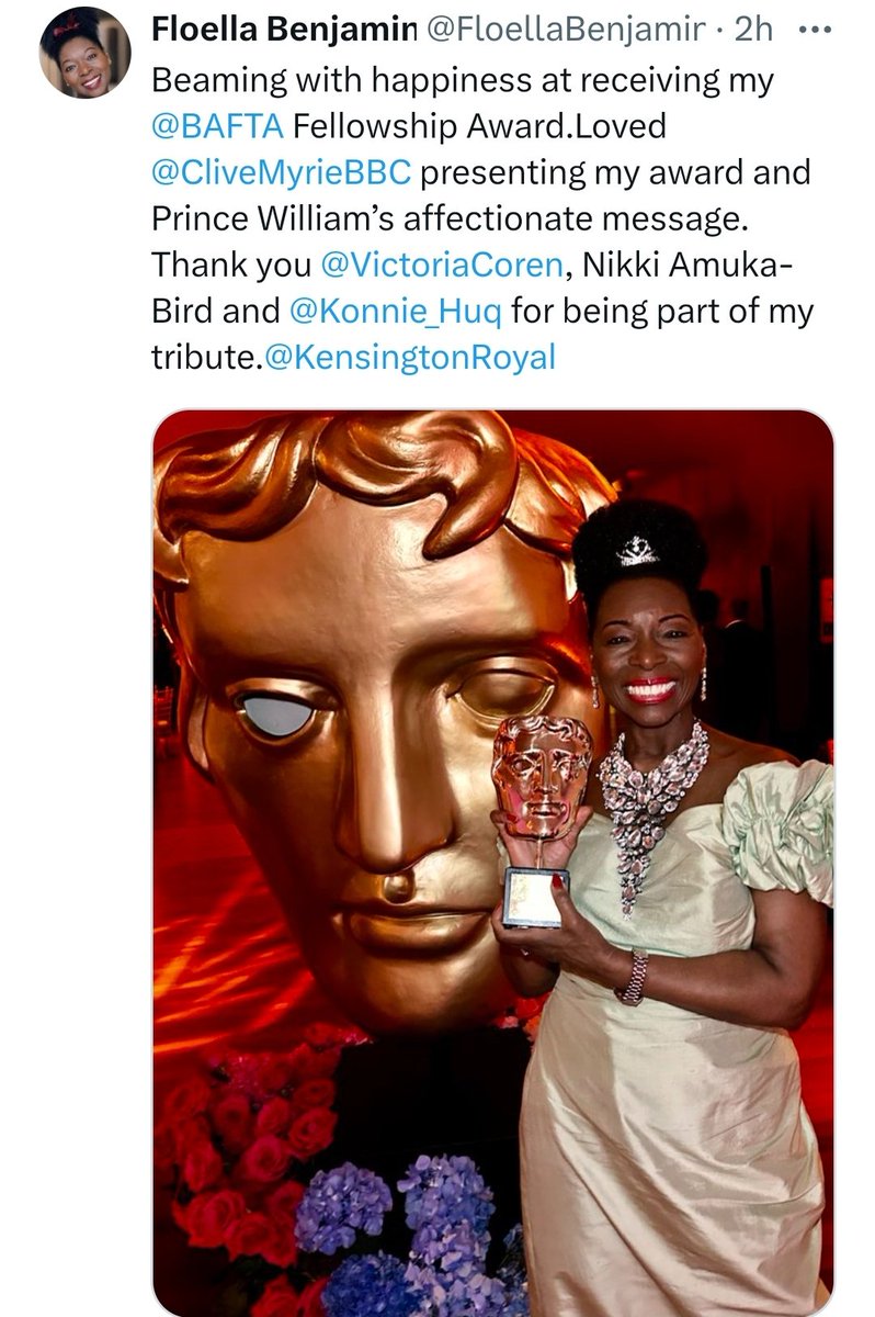 I love this for children's TV icon Floella Benjamin. 

But Baftas, National Television Awards, RTS, Broadcast etc, please show some love to Derek Griffiths while he's still here! He's a television legend and the lack of recognition is a disgrace.