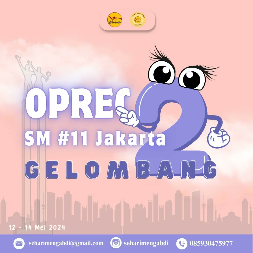 seputarseminar_'s tweet image. 🌸🍥OPEN RECRUITMENT VOLUNTEER SEHARI MENGABDI #11 CHAPTER JAKARTA🍥🌸

📌Pendaftaran : 9 - 17 Mei 2024
📌Gelombang 2 : 12 - 14 Mei 2024
⏲Waktu: 31 Mei 2024
📌Lokasi: Jakarta

#openrecruitment #relawan #seharimengabdi11 #Jakarta #volunteerjakarta #sinesia #sisiindonesia