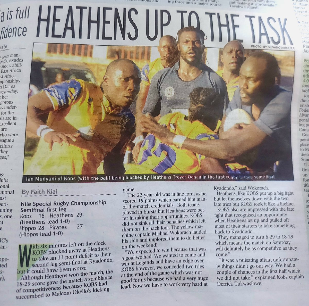 🗞️ MEDIA WATCH! Grab yourself today’s @newvisionwire and have a read through our last weekend encounter against KOBs. 🖊️ Faith Kai | @newvisionsport #HeathensTuko || #MunguNiWetu || #PlatinumCreditHeathens