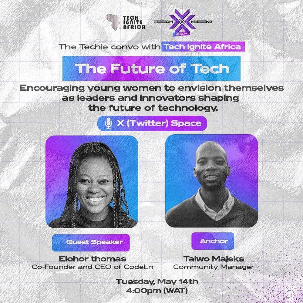 Mark your calendars for Tuesday, May 14th (tomorrow), and join us for a conversation with our CEO, @elohorthomas, hosted by Tech Ignite Africa (<a href="/techigniteaf/">TechIgnite Africa</a>) on X (Twitter).💫

Together, we'll explore the future of where women stand at the forefront of technological advancement.