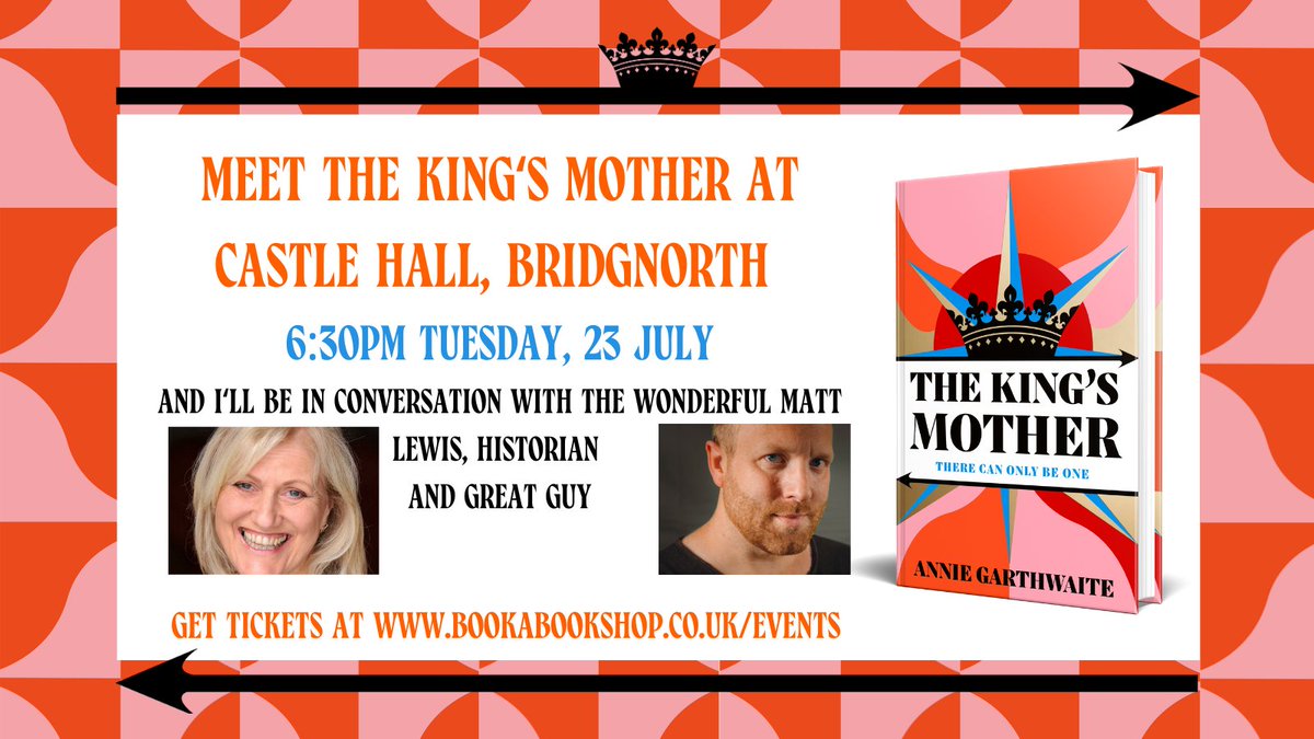 Join #TheKingsMother and me at Castle Hall, Bridgnorth courtesy of my home town bookshop, @BookaBookshop. It's going to be one of the absolute highlights of my year! @VikingBooksUK @MarjacqScripts @rsociety_iii @LoveBridgnorth