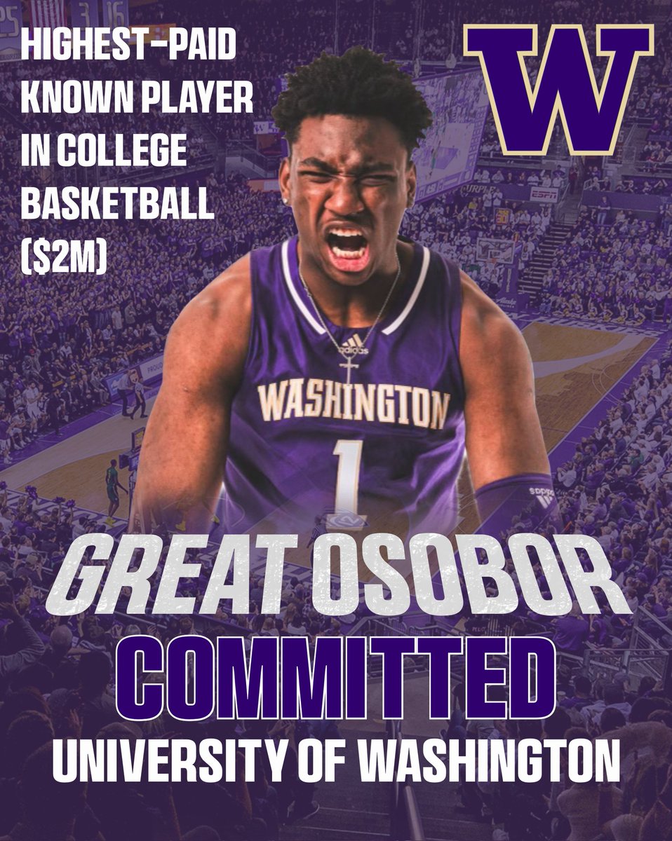 BREAKING: Great Osobor, the top-available player in the transfer portal, has committed to Washington, George Langberg of GSL Sports Group told ESPN. Osobor will be the highest-paid known player in college basketball, with 2 million dollars of NIL deals already in place.